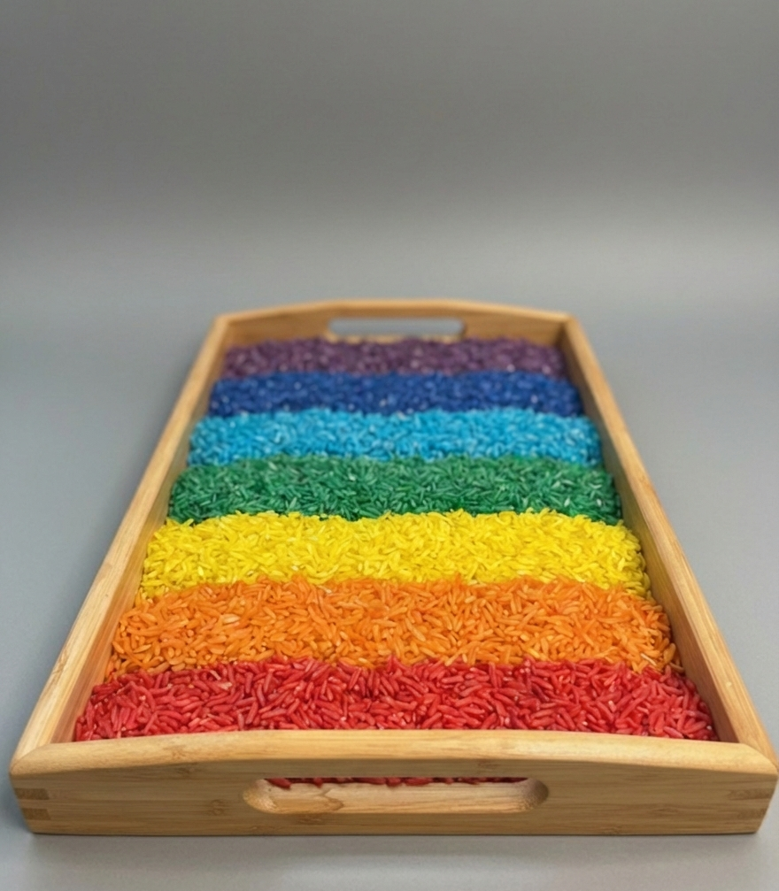 rainbow sensory rice filler