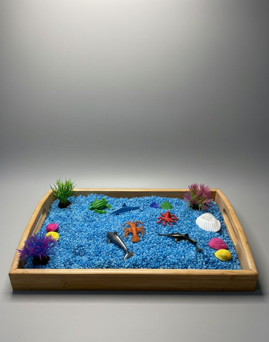 Ocean sensory play kit in a tray